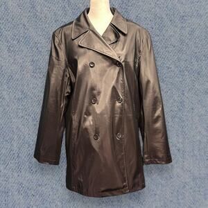 Giacca Men’s Black Double-Breasted Faux Leather Peacoat – Size L